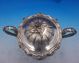 John B. Jones Coin Silver Sugar Bowl Fluted Shape w/ Leaves Flower Finial #3946