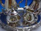 Grande Baroque by Wallace Silverplate Tea Set 4pc with Tray (#8643) Lovely!