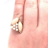 14k Yellow Gold Coral Ring with Akoya Pearls Size 5.5 Jewelry (#J5974)