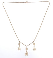 10k Gold Victorian Three Drop Genuine Natural Diamond Lavaliere Necklace #J6164