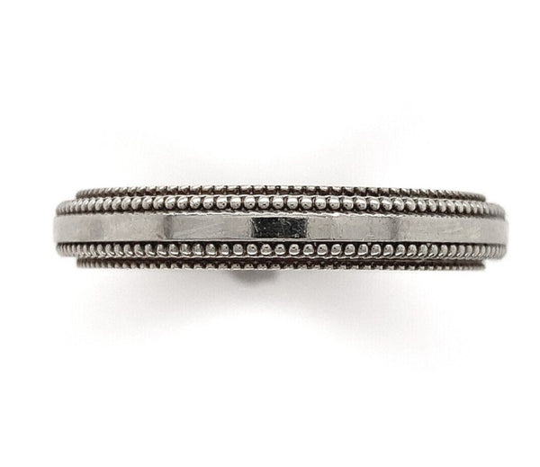 14k White Gold Men's Wedding Band with Beaded Edge Size 11 Ring (#J6645)