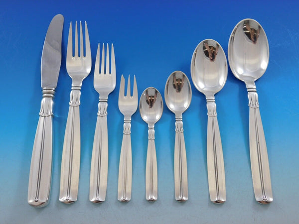 Lotus by Sorensen Danish Sterling silver Flatware Set 8 Service 70 pieces