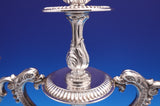 European .925 Sterling Silver Candelabra Pair 3-Light Repoussed w/Dolphins #9289