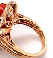 18k Gold 17.65ct Genuine Natural Ox Blood Coral Ring with .54ct Diamonds #J6179
