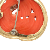 14k Yellow Gold Carved Birds Genuine Natural Coral Pin Brooch Pendant (#J7340)