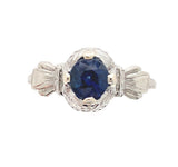 Art Deco 18k Gold .79ct Genuine Natural Sapphire Ring Hand Engraved (#J6402)