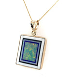 Kaufmann 14k Gold Genuine Natural Opal Intarsia Pendant with Lapis (#J6240)