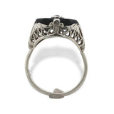 Art Deco 10k Genuine Natural Black Onyx and Diamond Filigree Ring 6.5 (#J7082)
