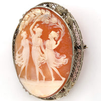 14k Gold Genuine Natural Shell Cameo Pin The Three Graces Figural (#J6245)