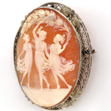 14k Gold Genuine Natural Shell Cameo Pin The Three Graces Figural (#J6245)