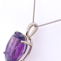 14k White Gold 12.52 Carat Oval Cut Genuine Natural Amethyst Pendant (#J7190)