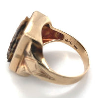 10k Gold Genuine Natural Tiger's Eye Men's Double Warrior Cameo Ring (#J6220)