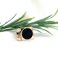14k Yellow Gold Men's Modern Genuine Natural Black Onyx Diamond Ring (#J7306)