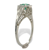 18k White Gold Filigree Art Deco .39ct Genuine Natural Emerald Ring (#J7199)