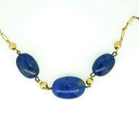 Art Deco Genuine Natural Sodalite Necklace with 9k Gold Paperclip Chain (#J5033)