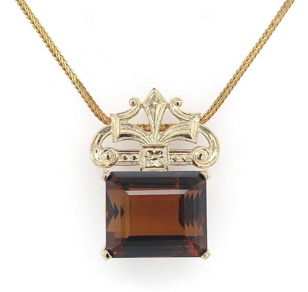 14k Gold Deco Style Large 43ct Genuine Natural Madeira Citrine Necklace (#J6239)