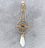 10k Yellow Gold Lavaliere Pendant with Blue Glass Jewelry (#J7455)