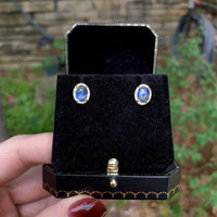 14k Gold 2.77 Carat TW Blue Flash Genuine Moonstone Diamond Stud Earrings #J7324