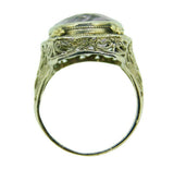 Deco 14k White Gold Filigree Genuine Natural Amethyst Ring Flowers (#J4728)