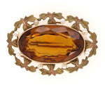 10k Yellow Gold Paste Glass Brooch Pin with Leaves and Seed Pearls (#J6017)