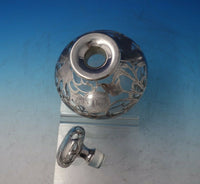 Alvin Glass Dresser Jar w/ Sterling Silver Overlay Floral #3109 6" x 5" (#5940)