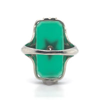 14k Gold Filigree Genuine Natural Green Onyx / Chrysoprase Diamond Ring (#J6213)