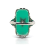 14k Gold Filigree Genuine Natural Green Onyx / Chrysoprase Diamond Ring (#J6213)