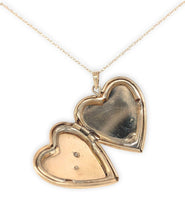 14k Yellow Gold Heart Shaped Locket with Diamond Accents Hand Engraved (#J6969)