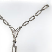 14k White Gold Genuine Natural Rock Crystal Quartz Necklace w/Cast Links #J6196