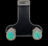Platinum Pear Shape Australian Genuine Opal Diamond Halo Stud Earrings (#J7425)