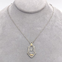 10k Gold Filigree Genuine Natural Rock Crystal Quartz Diamond Pendant (#J6655)