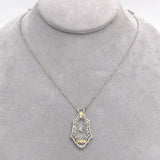 10k Gold Filigree Genuine Natural Rock Crystal Quartz Diamond Pendant (#J6655)