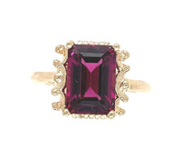 14k Gold Ring w/ Emerald Cut 3.51 Carat Genuine Natural Rhodolite Garnet #J6411