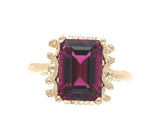 14k Gold Ring w/ Emerald Cut 3.51 Carat Genuine Natural Rhodolite Garnet #J6411