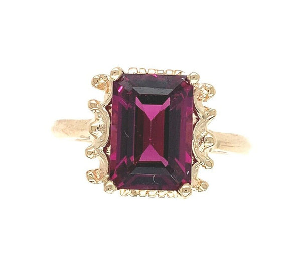 14k Gold Ring w/ Emerald Cut 3.51 Carat Genuine Natural Rhodolite Garnet #J6411