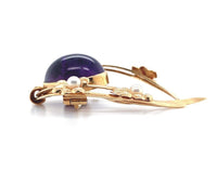 18k Yellow Gold Swedish Amethyst and Seed Pearl Flower Pin Jewelry (#J6250)