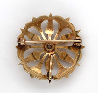 10k Yellow Gold Victorian Seed Pearl and Diamond Flower Starburst Pin (#J6254)