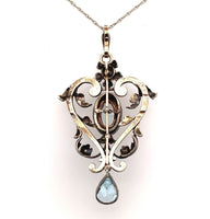 14k Yellow Gold and Silver Top Victorian Aquamarine Lavaliere Pendant (#J5702)