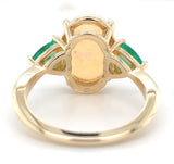 14k Yellow Gold 2.24 Carat Genuine Natural Australian Opal Emerald Ring (#7570)