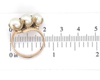 14k Yellow Gold Ring w/ Cultured Pearls and Engraved Flowers Size 6.75 (#J6615)
