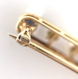 Antique 14k Yellow Gold Bar Pin with Montana Sapphires and Pearls (#J7531)