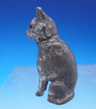 Silverplate Pepper Shaker in Form of a Cat Yellow Glass Eyes Victorian 3" #9026
