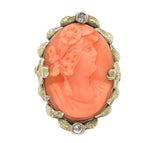 14k Gold Arts and Crafts Handwrought Genuine Natural Coral Cameo Ring  (#J7396)