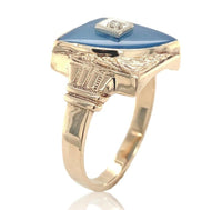 10k Gold Men's Ring w/ Genuine Natural Blue Onyx and Diamond NOS Size 8 (#J6629)