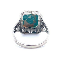 Art Deco 14k White Gold Genuine Natural Turquoise Filigree Ring (#J5216)