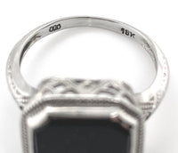 18k Gold Filigree Genuine Natural Black Onyx Ring with Corner Diamond (#J6613)