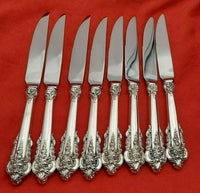 Grande Baroque Wallace Sterling Silver Steak Knife Set 8 Custom 9 1/4" Serrated