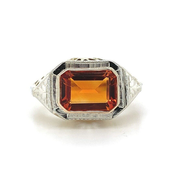 1.09ct Genuine Natural Citrine 10k Yellow Gold Filigree Ring Jewelry (#J5754)