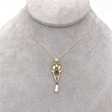 10k Yellow Gold Victorian Lavaliere Pendant with Blue Glass Pearl Drop (#J6438)