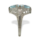Art Deco 14k Filigree Ring with 2.15ct TW Genuine Natural Aquamarines (#J7203)
